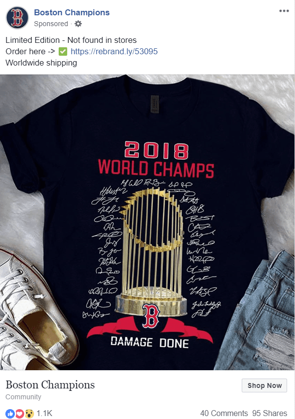 Facebook ad targeting Boston Red Sox fans