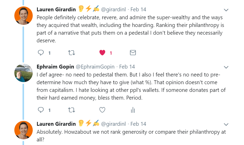 Twitter discussion about Jeff Bezos philanthropy