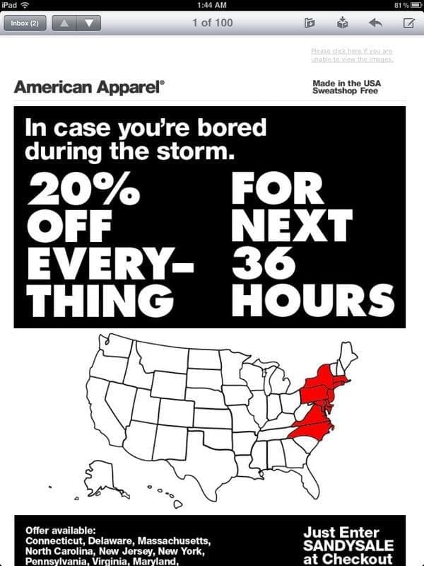 American Apparel's rogue Hurricane Sandy tweet