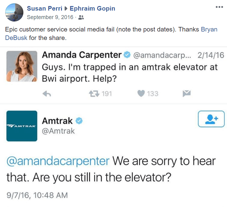 Amtrak takes seven months to respond to a tweet