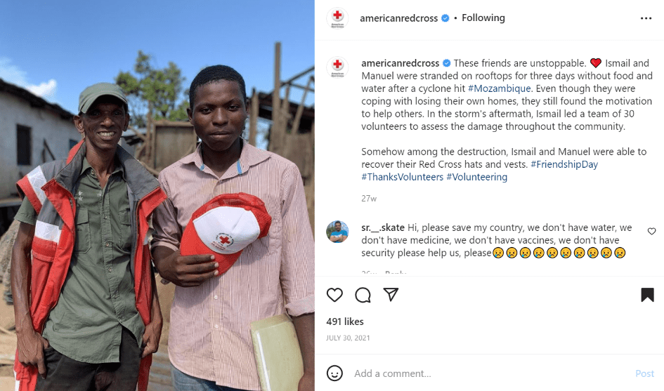 American Red Cross on Instagram post which will stop people from scrolling