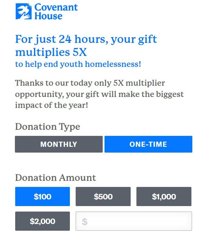 Covenant House Giving Tuesday online donation form
