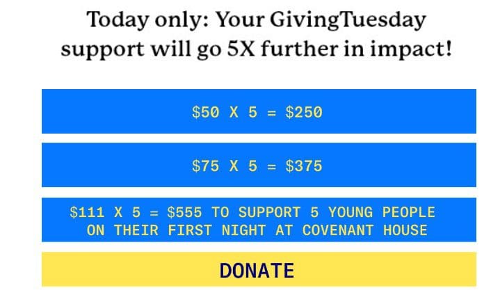 Covenant House explains their Giving Tuesday matching gift offer