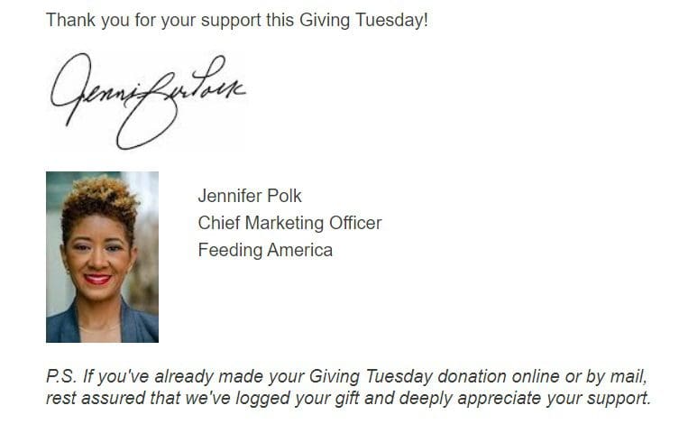 P.S. in email from Feeding America