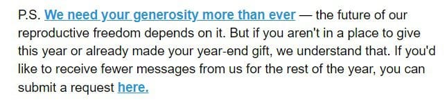 P.S. of an email from Planned Parenthood, sent on Giving Tuesday